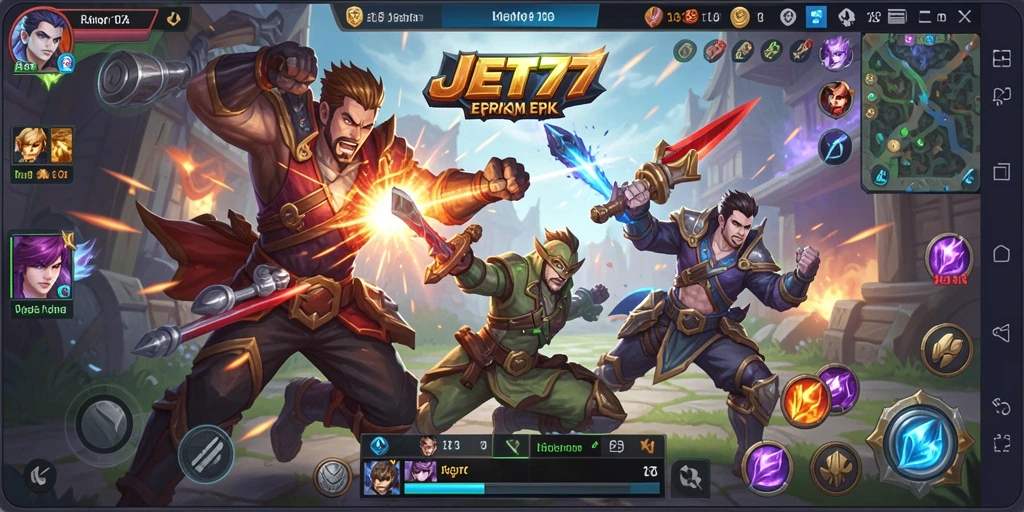 Screenshot JET77 menunjukkan aksi seru dalam pertarungan MOBA.