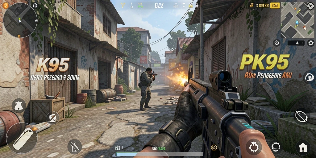 Screenshot gameplay PK95 menampilkan aksi tembak-menembak yang mendebarkan.